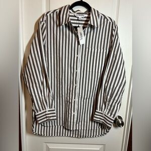 The Drop Women’s Striped Brown and White Shirt tunic button up - size L - NWT